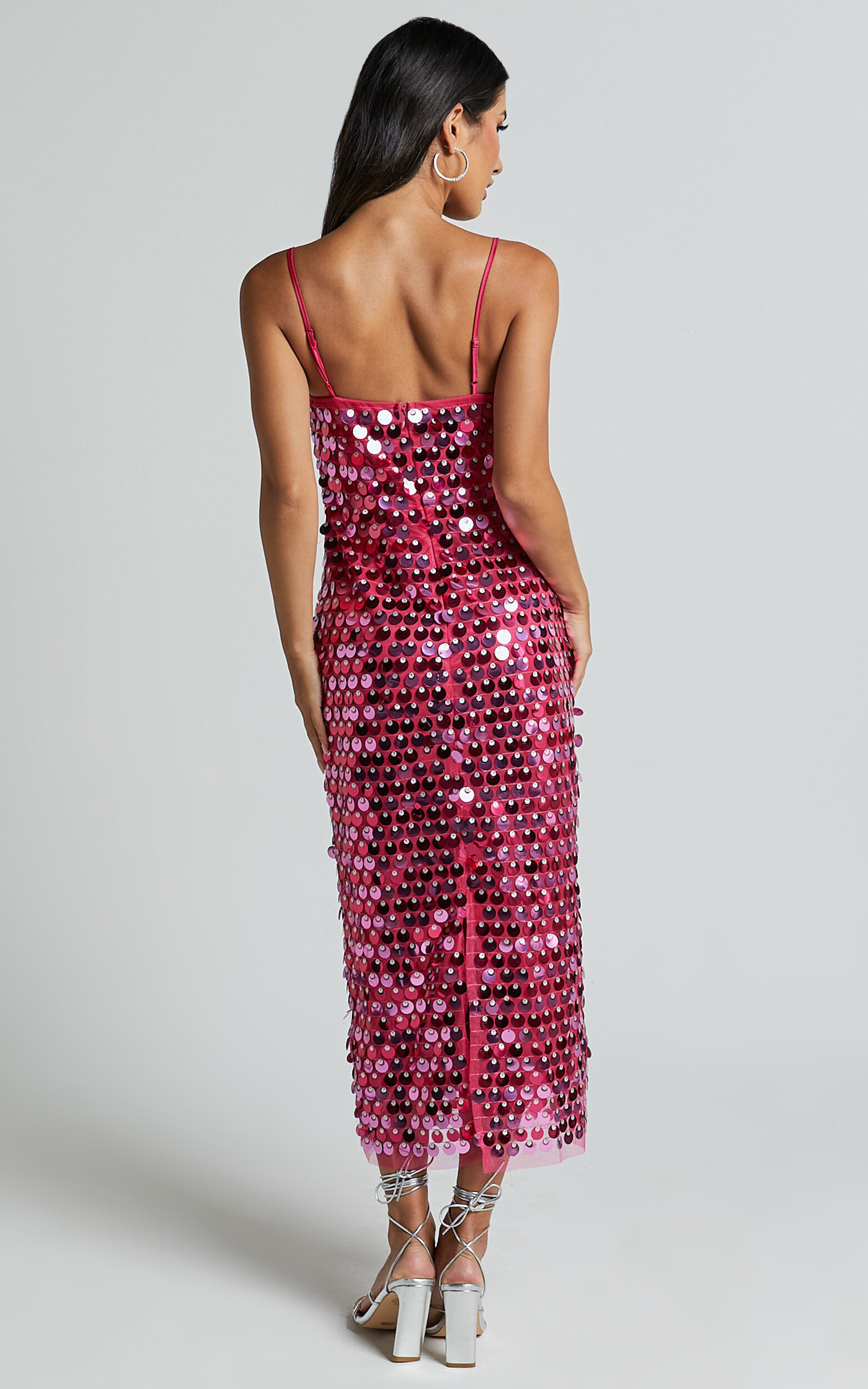 Amarie Midi Dress - Circle Sequin Dress in Pink | Showpo USA