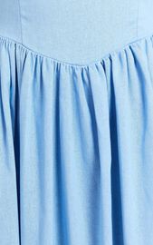 Morris Midi Dress - Linen Scoop Neck Gathered Dress in Blue | Showpo USA