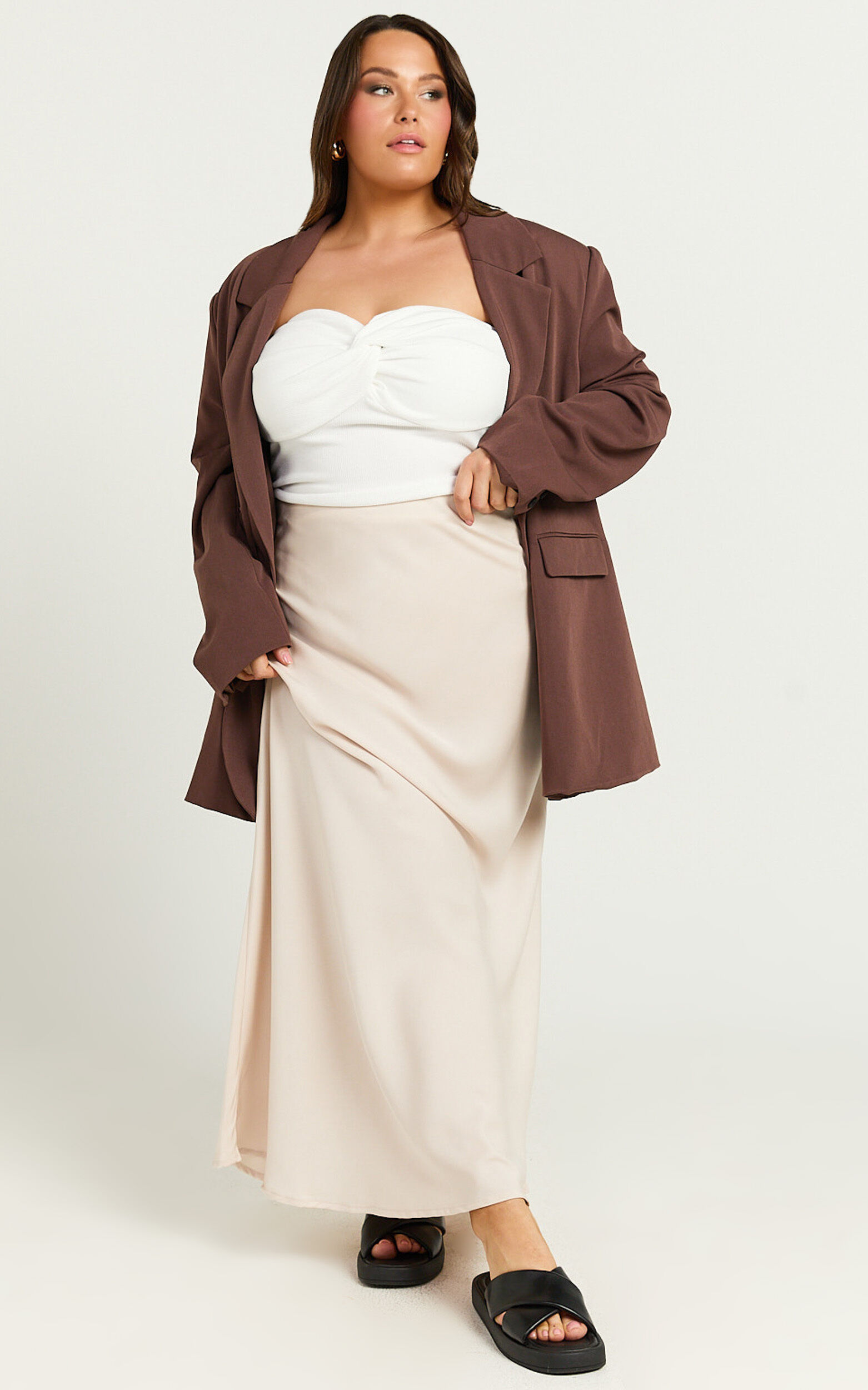 Amari Maxi Skirt - High Waisted Bias Cut Skirt in Oyster Amari Maxi Skirt - High Waisted Bias Cut Skirt in Oyster