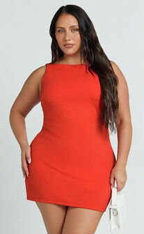 Bindi Boat Neck Bodycon Mini Dress in Orange