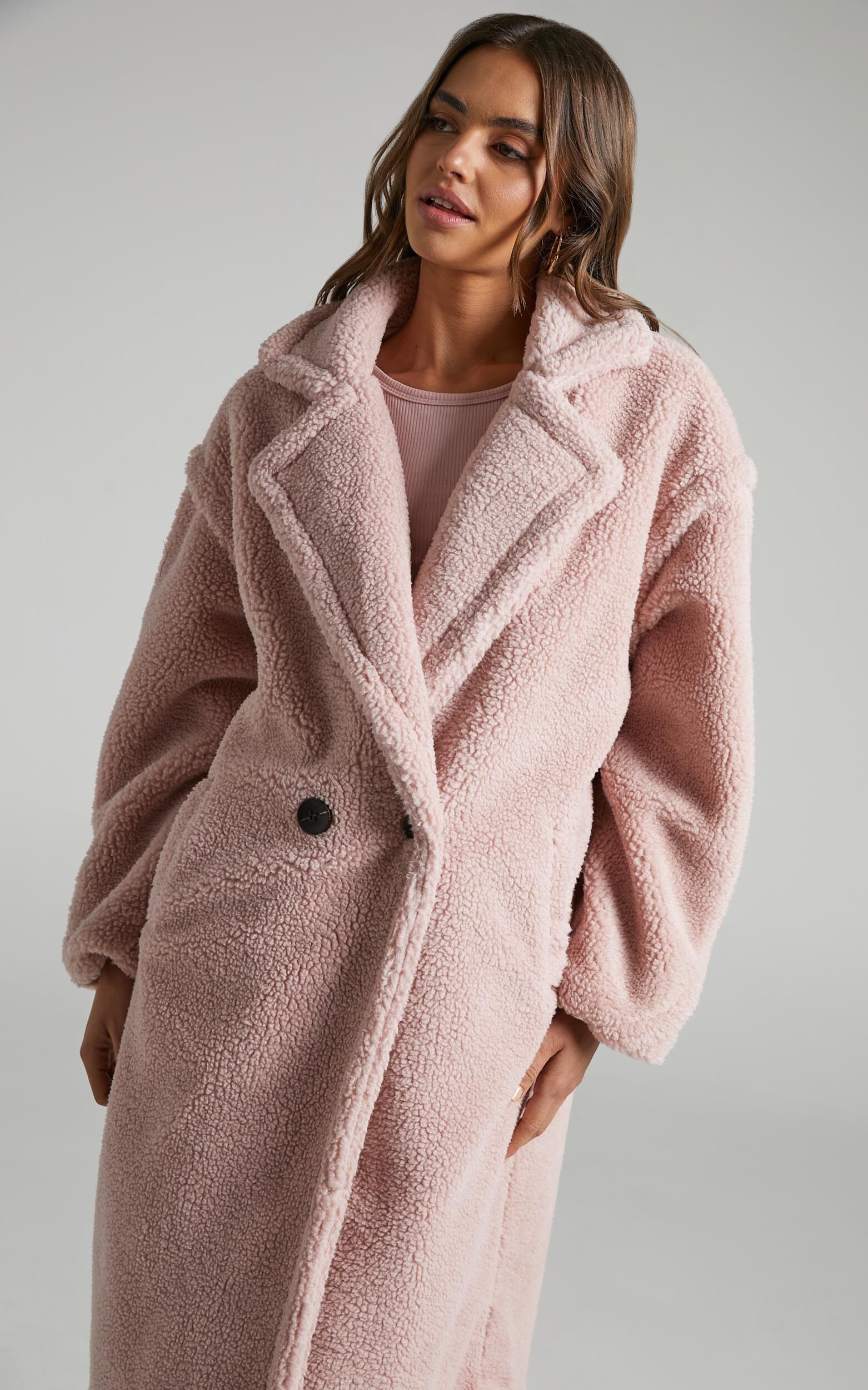 Pink oversized teddy coat online