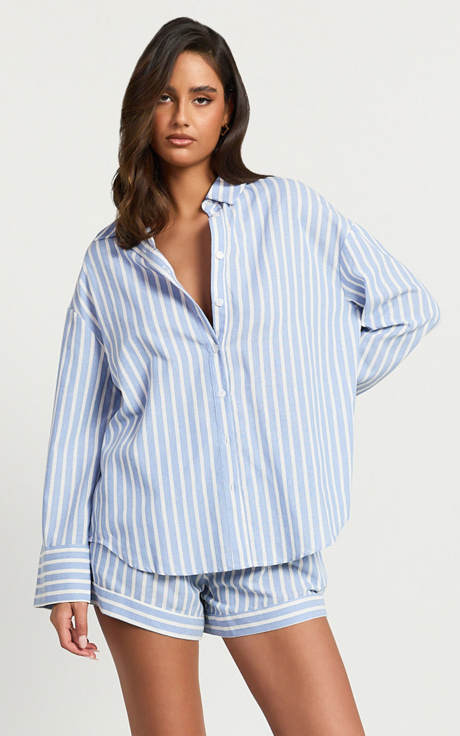 Tori Top - Oversized Button Down Stripe Shirt in Light Blue Stripe - 04, BLU1