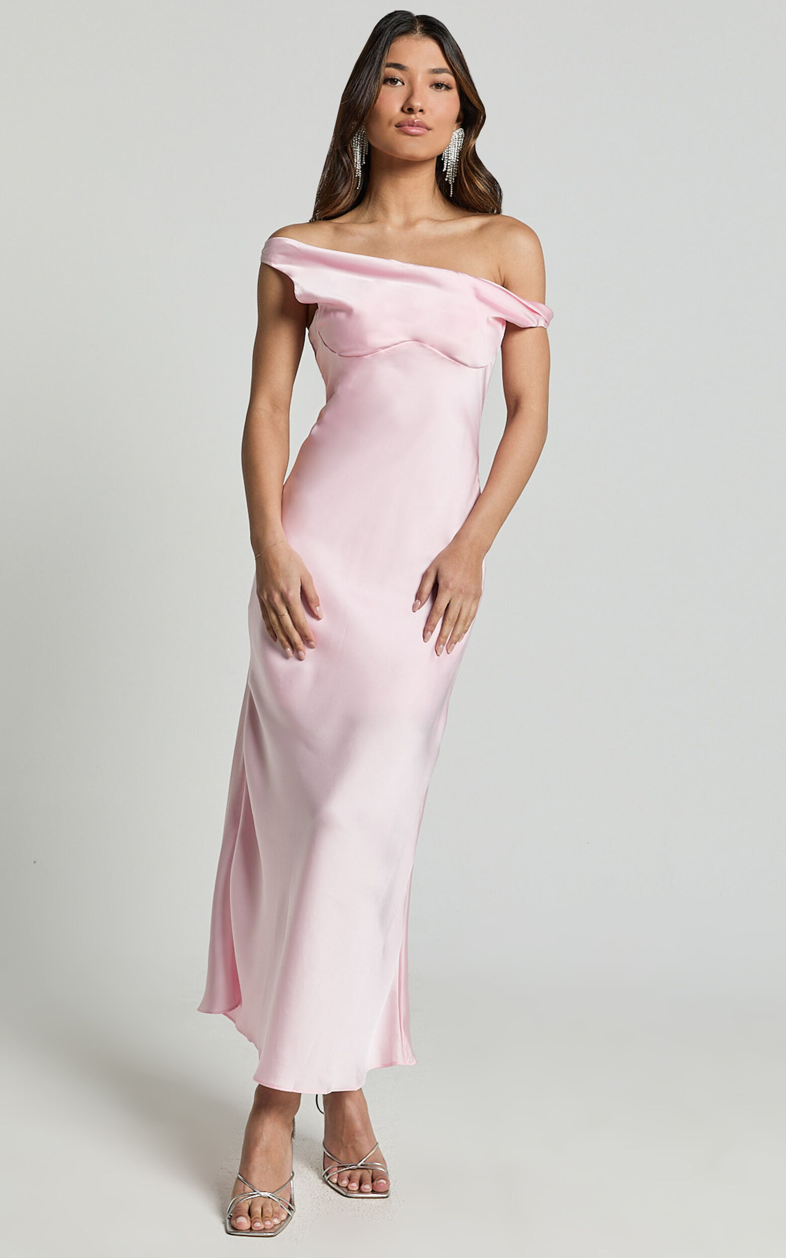 Pale pink one shoulder dress discount