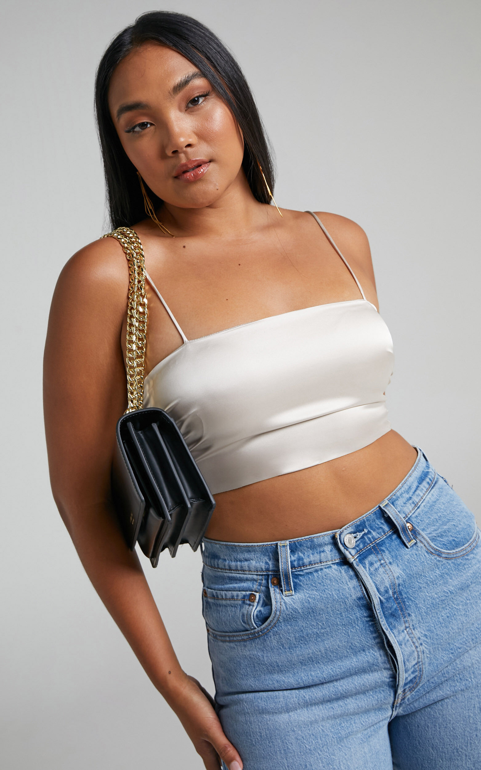 Cream satin hotsell crop top