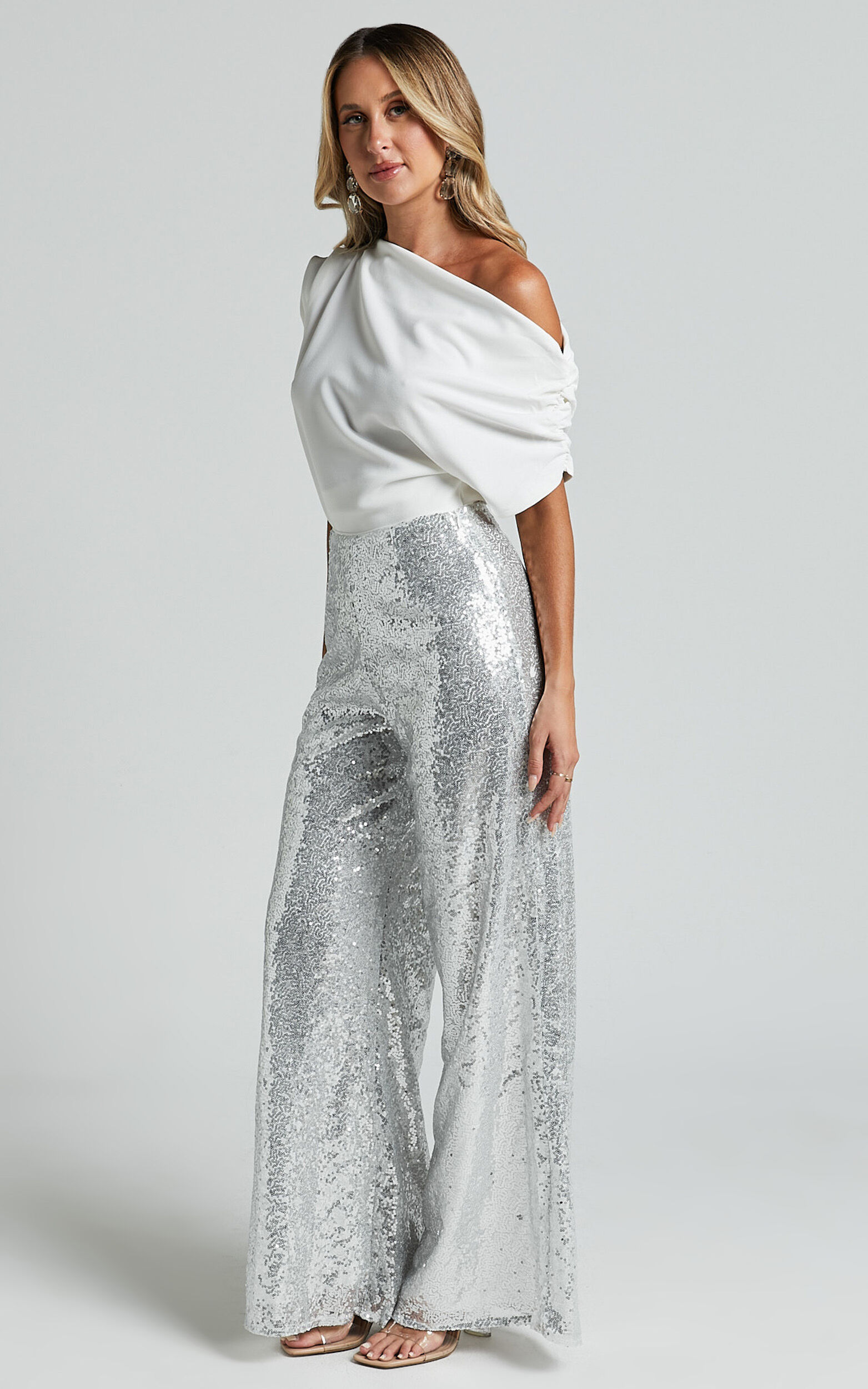 Silver High Waisted Sequin Party Pant