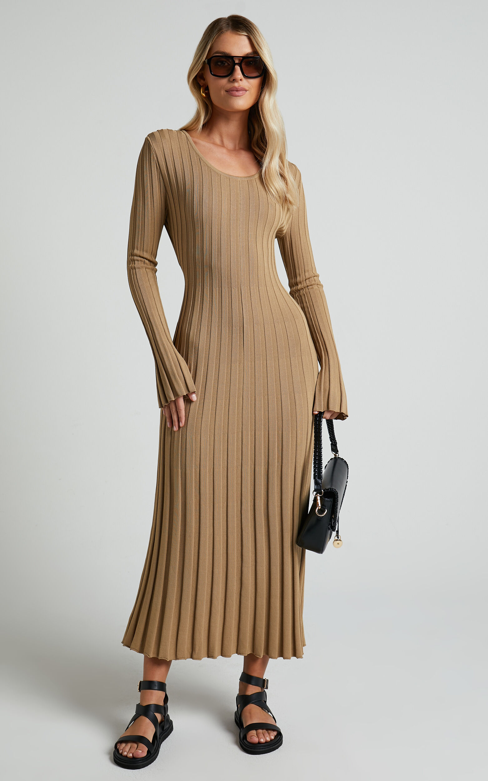 Flared sleeve midi dress hotsell