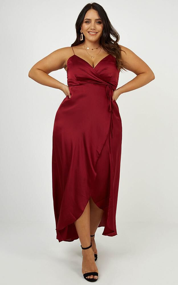 The Countess Dress In Wine Satin Showpo USA