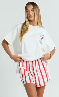 Hina Two Piece Top and Shorts Set - Lobster T-Shirt Set in Red/White