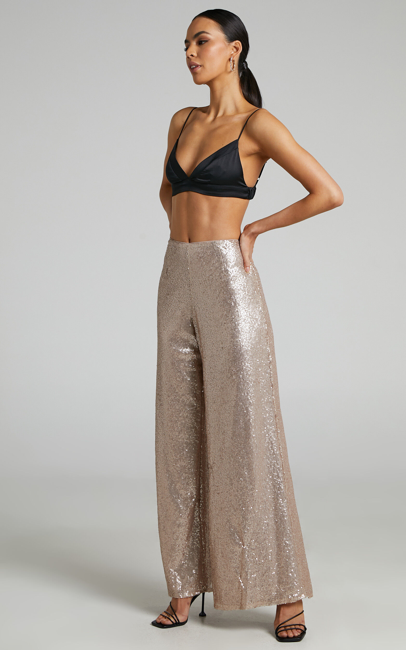 Sequin Flared Trouser Pants  Champagne – Wedges And Wide Legs Boutique