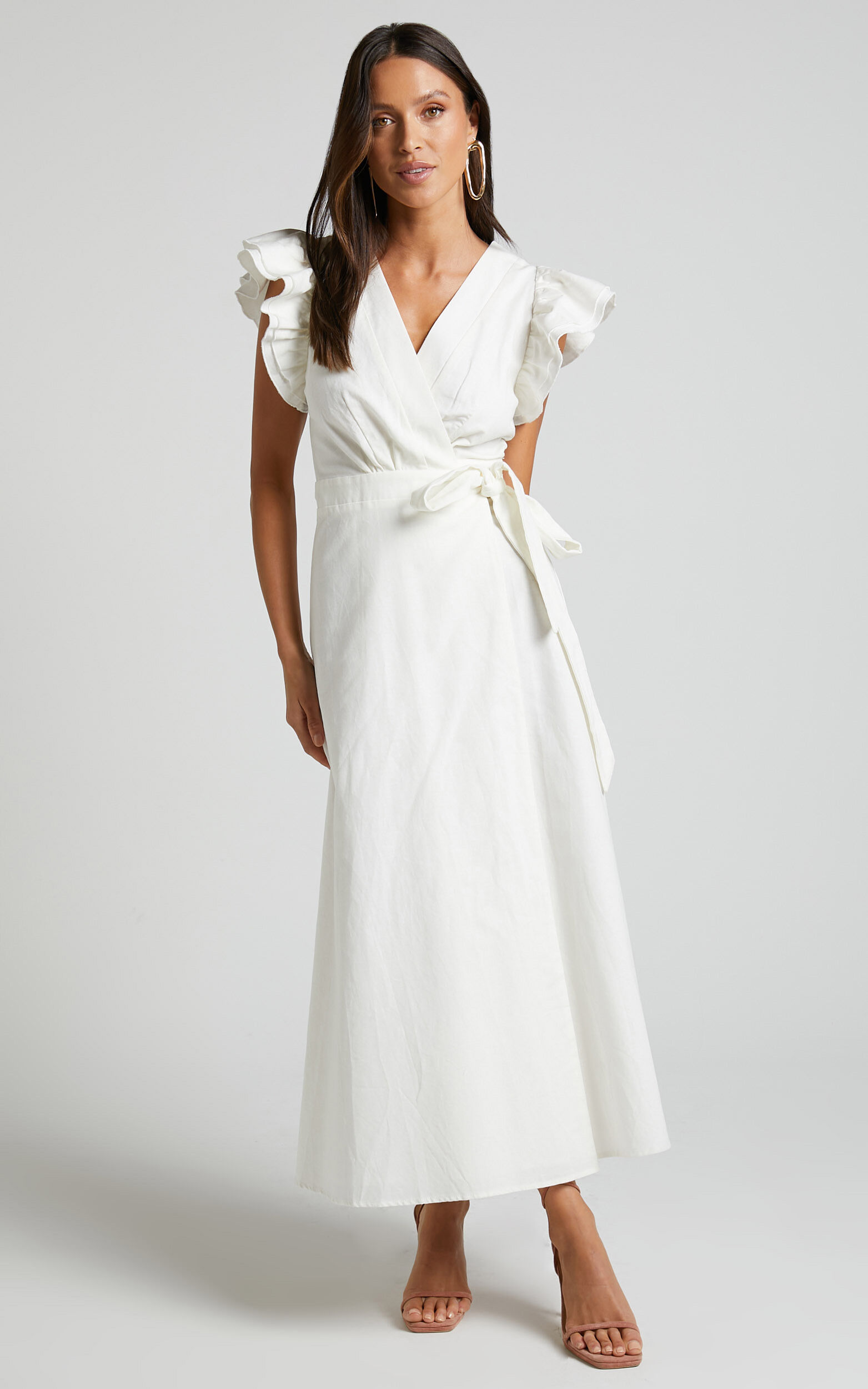 Frill sleeve wrap dress store