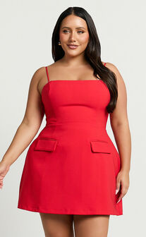 Katia Mini Dress - Strappy Corset A Line Dress in Red