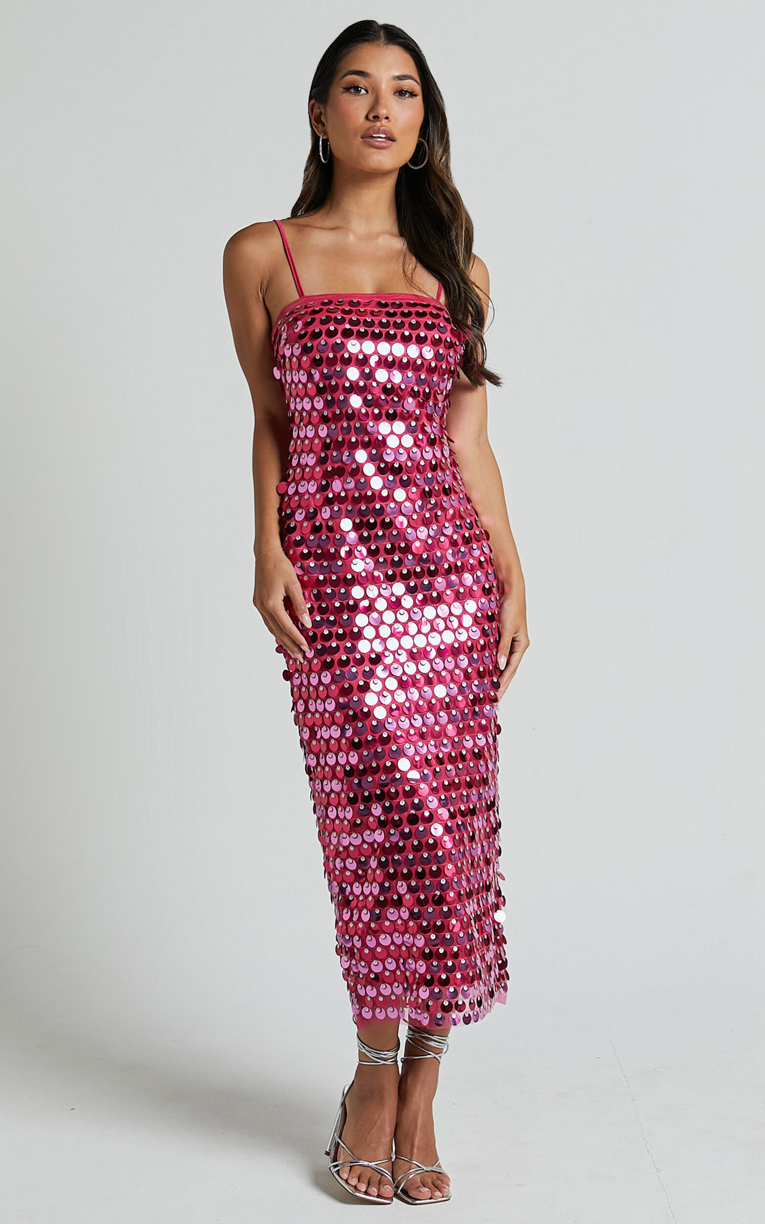 Amarie Midi Dress - Circle Sequin Dress in Pink - 06, PNK1