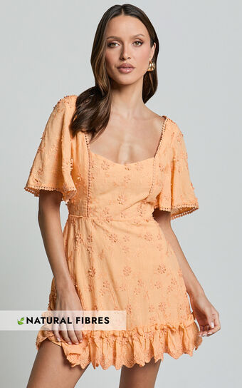 Fancy A Spritz Mini Dress - Square Neck Dress in Peach Fuzz