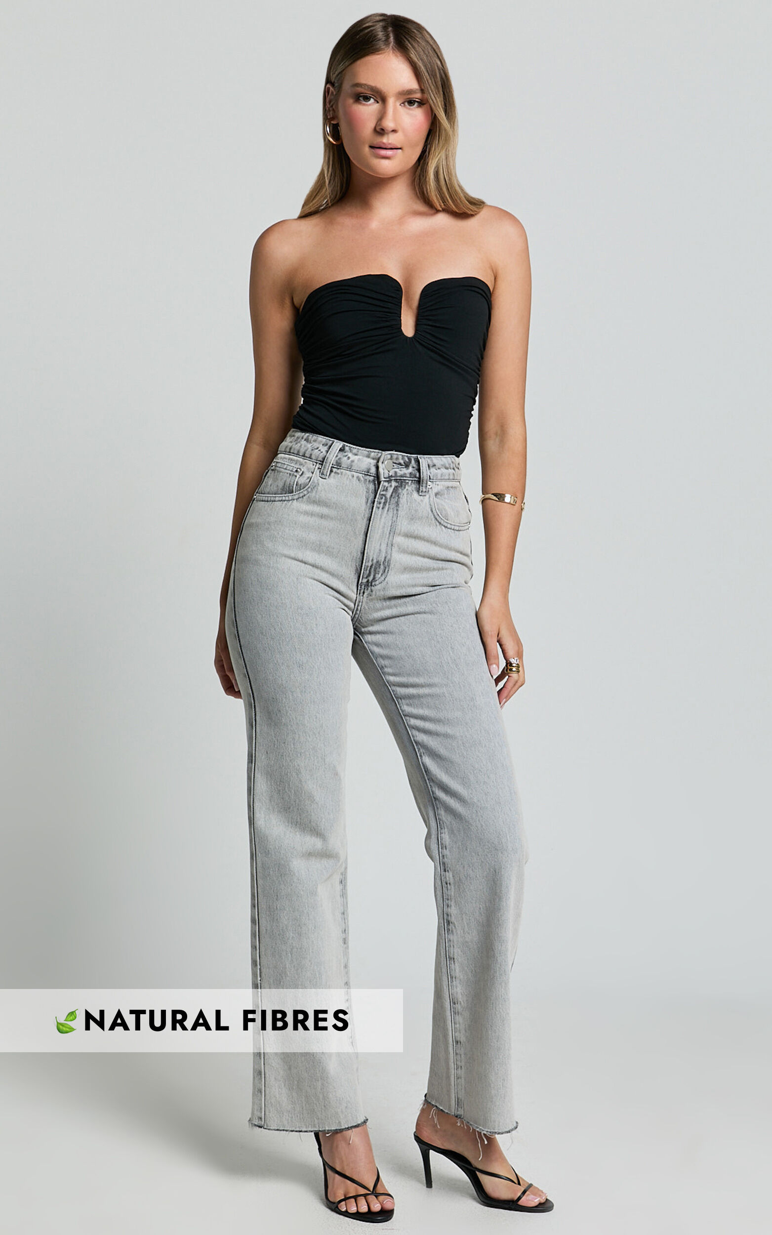 Dexter Jeans - High Waisted Straight Leg Denim Jeans in Grey Wash - 06, GRY1