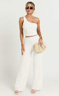 Almarie Top - One Shoulder Textured Crop Top in Off White