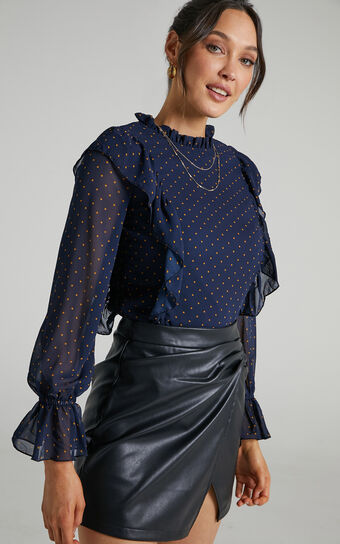 Moving Spots Top - Long Sleeve Top in Navy Spot