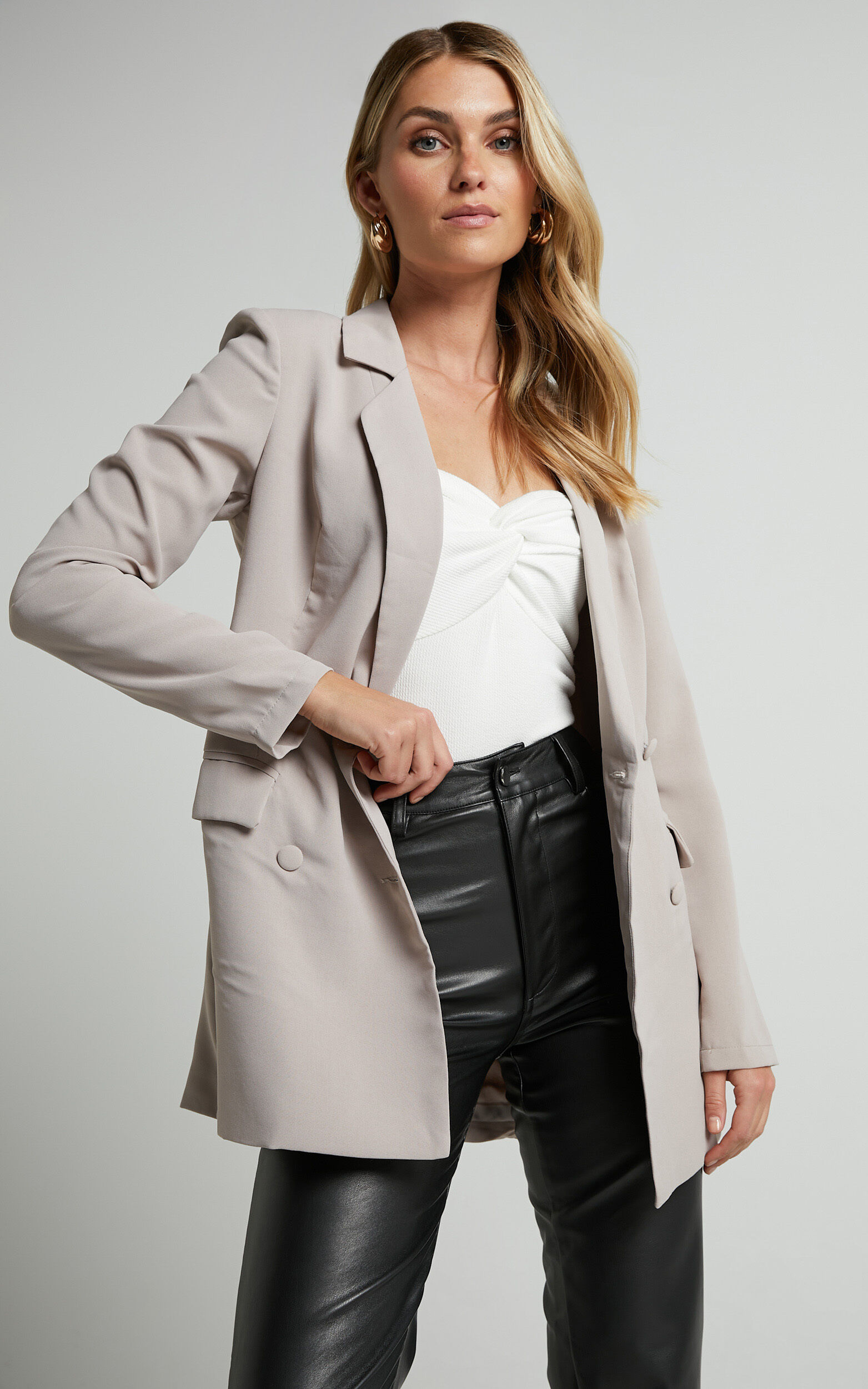 Quick To Win Blazer - Double Breasted Blazer in Stone - 04, NEU4