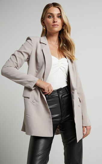 Quick To Win Blazer - Double Breasted Blazer in Stone