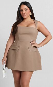 Garrett Mini Dress - Square Neck Fit And Flare Dress in Chocolate