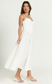 Jonas Midi Dress - Ruched Corset Lace Trim Dress in Ivory | Showpo USA