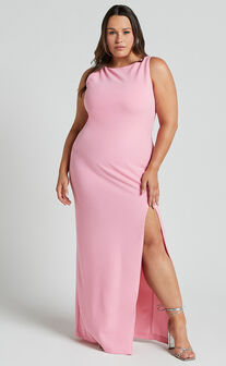 Indi Maxi Dress - Boat Neck Bodycon Dress in Pink