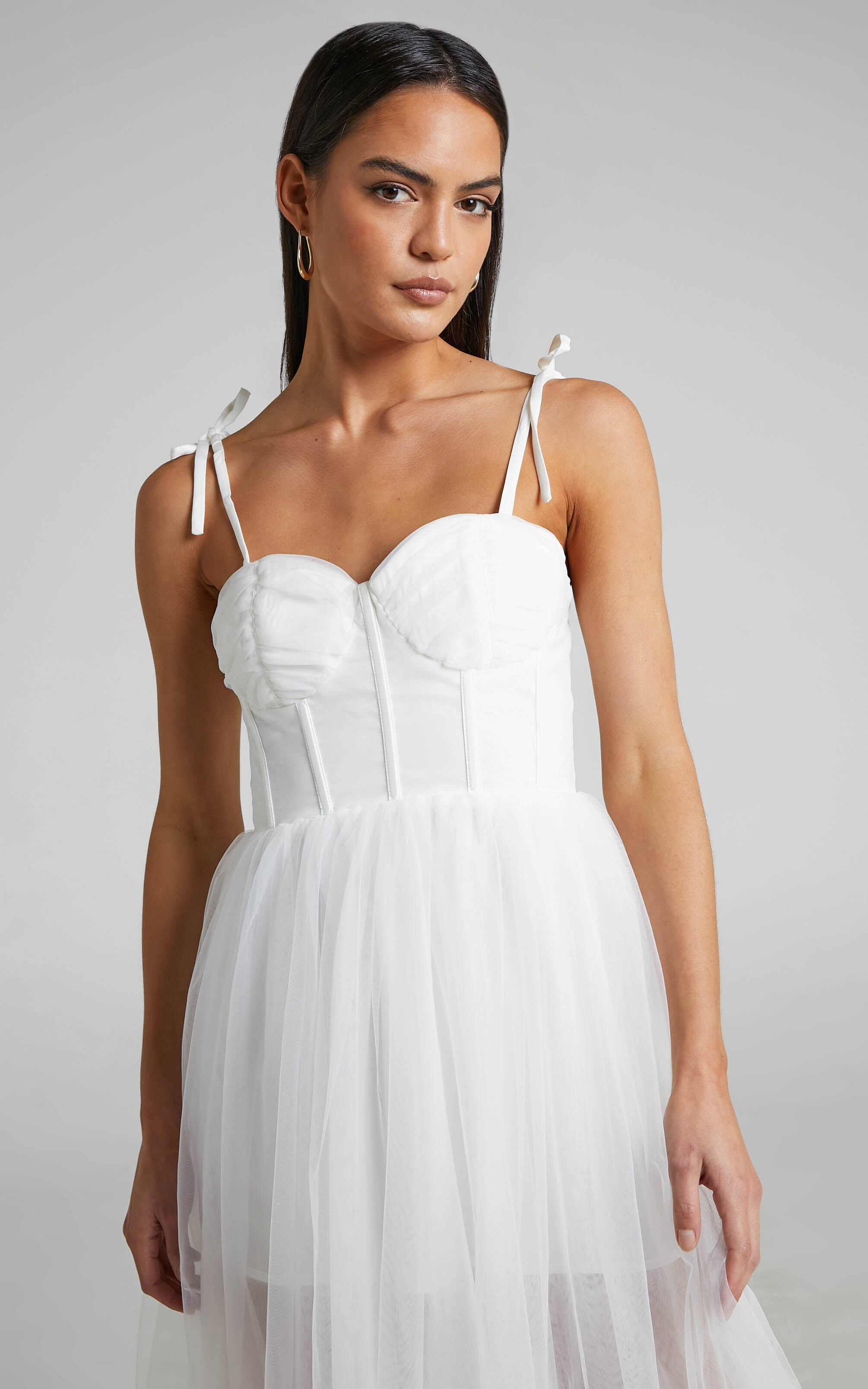 Aisha Midi Dress Bustier Bodice Tulle Dress in White Showpo EU