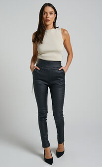 Jamir Pants - Linen Look High Waisted Fit and Flare Pants in Black