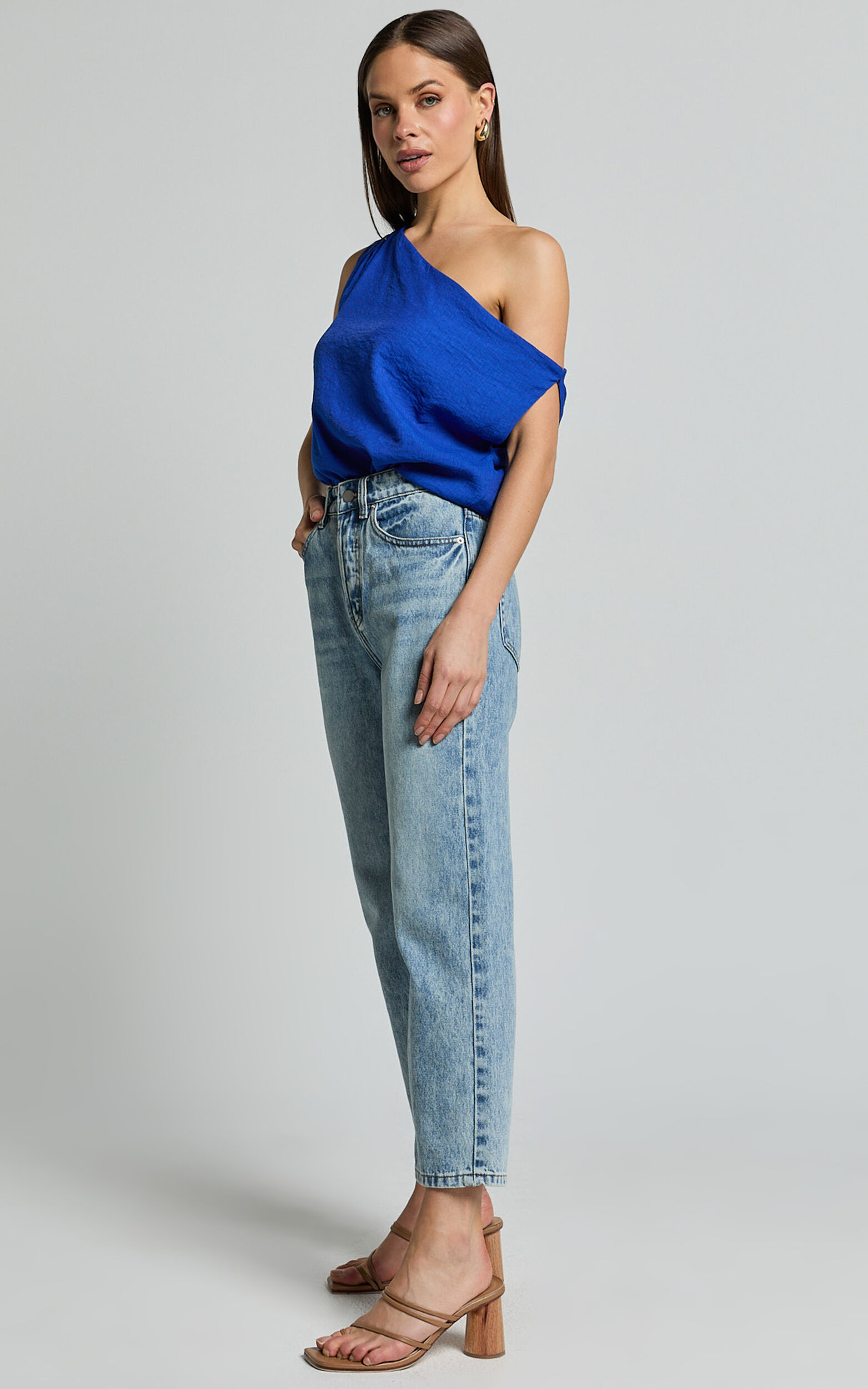 Mabel Bodysuit - Asymmetrical Neckline One Shoulder in Cobalt Blue | Showpo