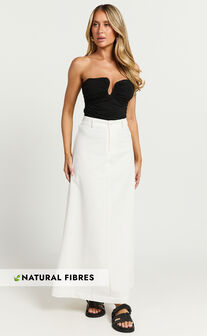 Benjie Maxi Skirt - Tailored Linen Look High Waisted A Line in White