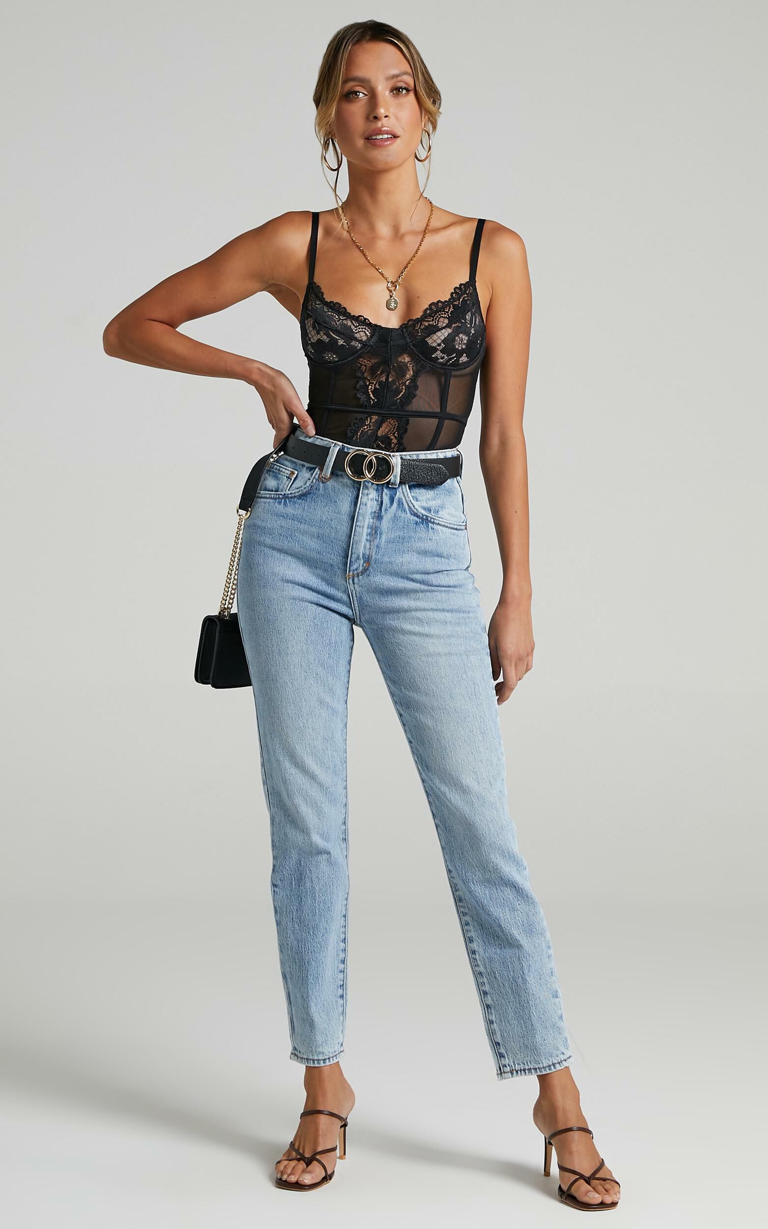 Carmilla Bodysuit Lace Corset Bodysuit in Black Lace