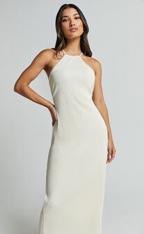 Blythe Midi Dress - Halter Neck Dress in Cream