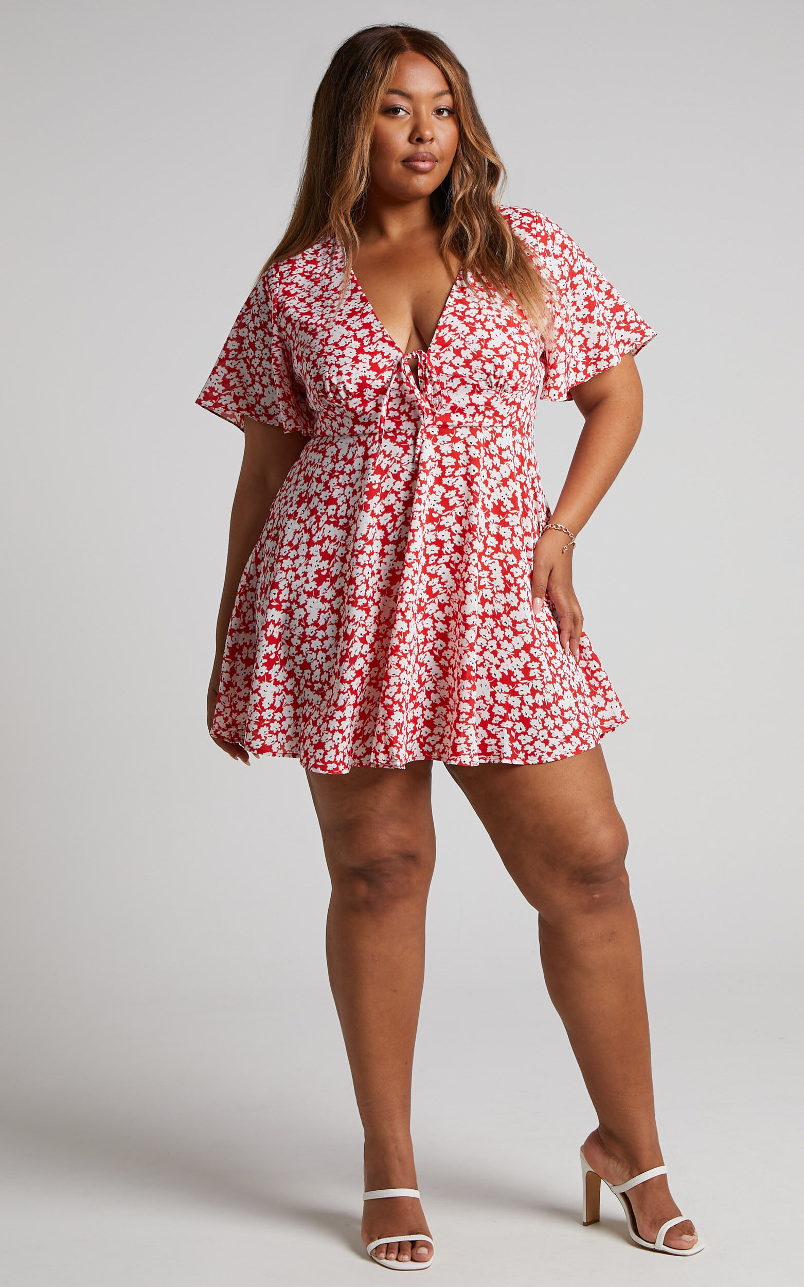 Red ditsy on sale wrap dress