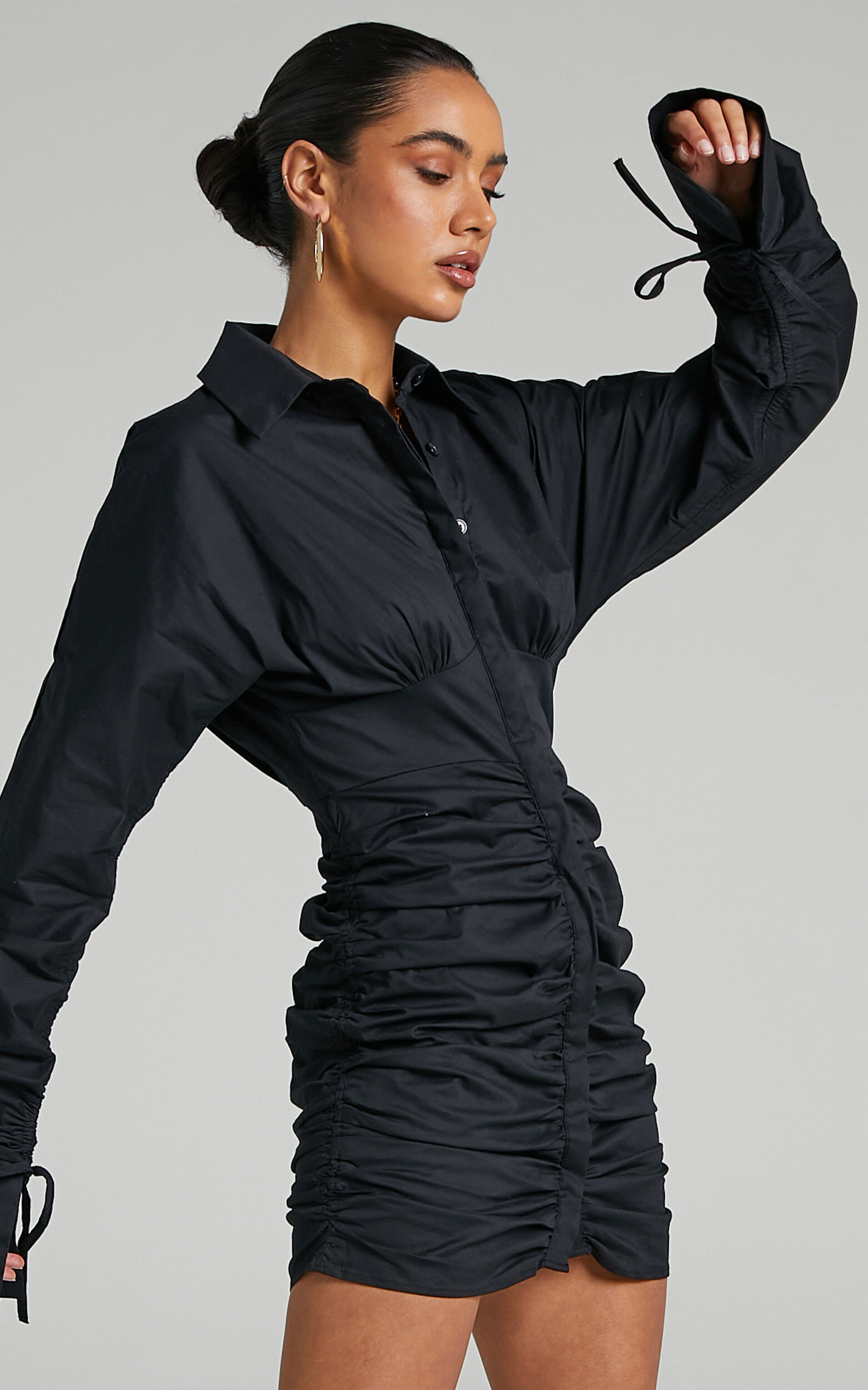 Black button up shirt dress discount