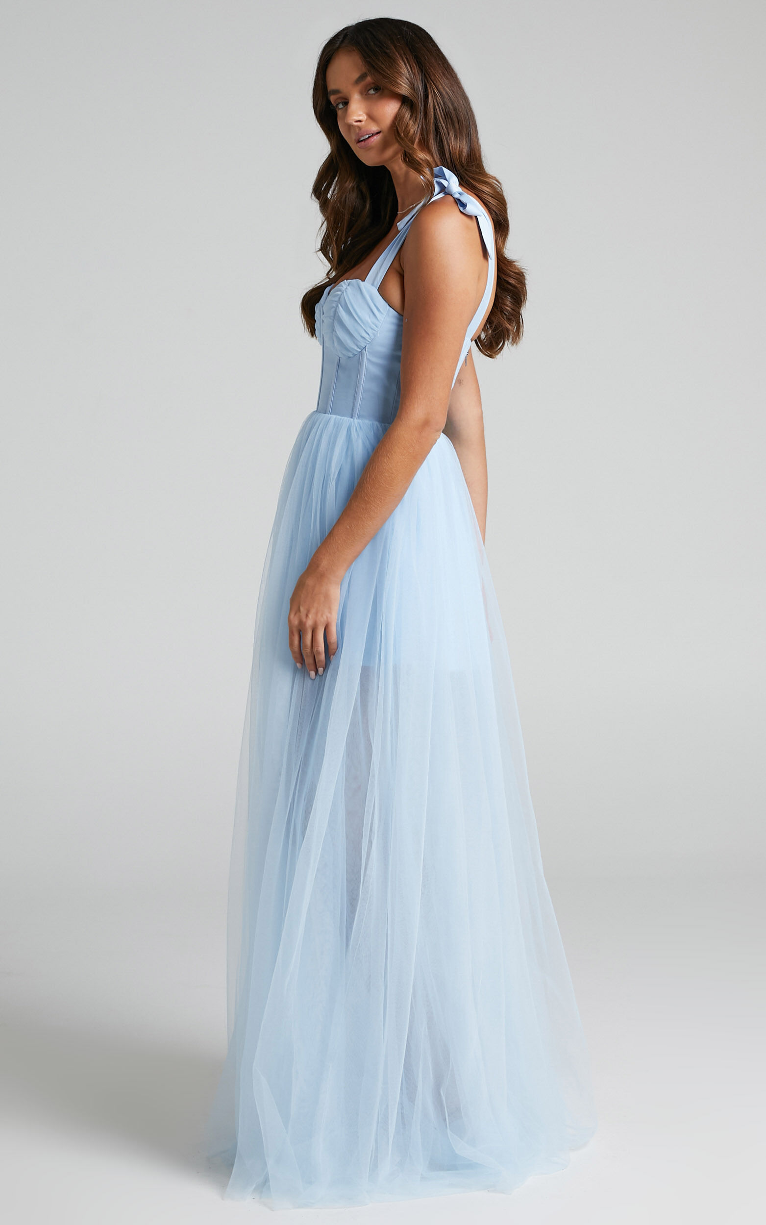 Emmary Bustier Bodice Tulle Dress in Pale Blue Showpo USA