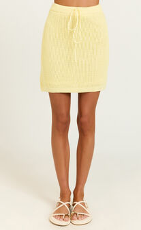 Megan Mini Skirt - Crochet Drawstring Skirt in Lemon