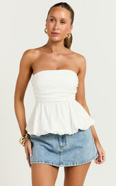 Karmen Top - Strapless Ruched Side Bubble Hem Top in Off White | Showpo
