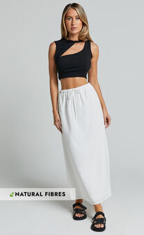Aubrey Midi Skirt - Linen Look High Waisted Linen Look Bias Slip