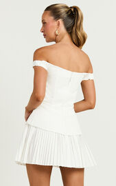 Izara Mini Dress - Off Shoulder Pleated Dress in Off White | Showpo