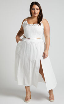 Annika Midi Skirt - Side Split A Line Skirt in Ivory
