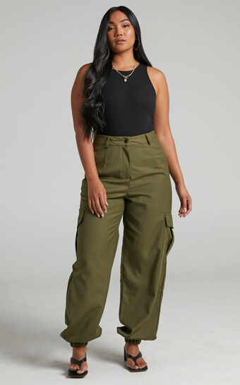 Xyriel - High Waisted Utility Style Cargo Pants in Khaki