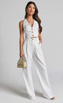 Izara Trousers - Mid Rise Relaxed Straight Leg Tailored Trousers in Warm White