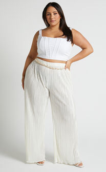 Beca Pants - High Waisted Plisse Flared Pants in Cream