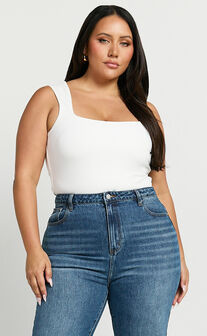 Ophelia Top - Square Neck Jersey Top in Off White