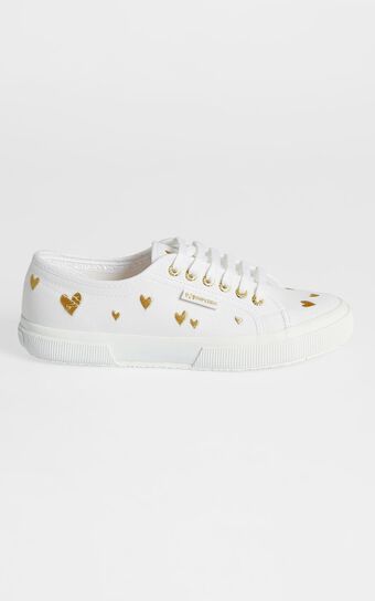 Superga - 2750 Hearts Embroidery Sneakers in A1Z White - Gold Hearts