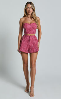 Cybill Shorts - Floral Detail Full Hem Shorts in Pink