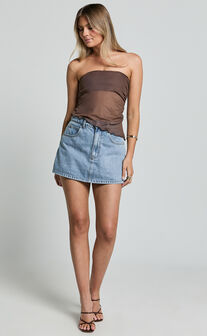 Bessie Top - Asymmetric Strapless Sheer Top in Chocolate