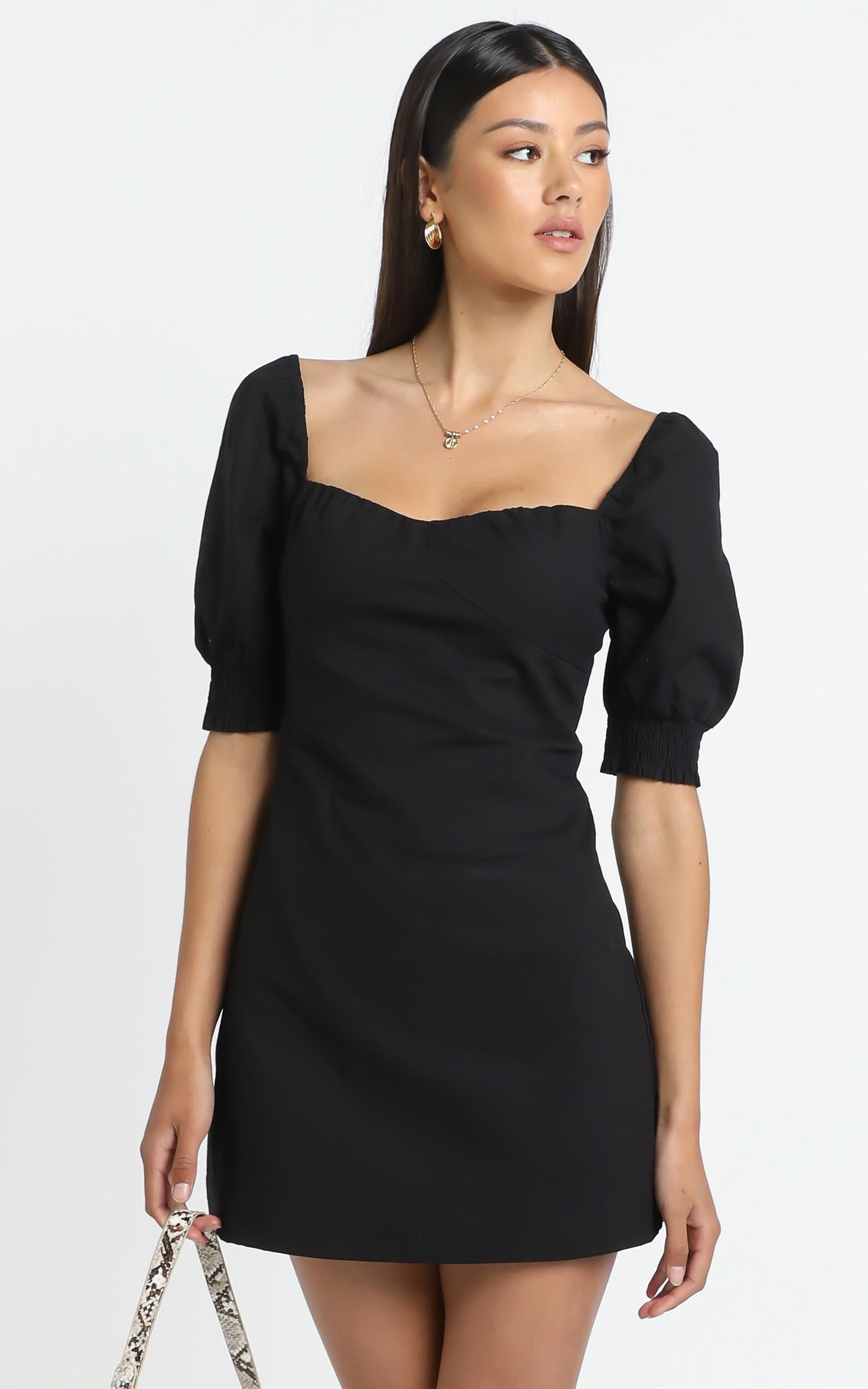 Sneaky Chatter Dress in Black Linen Look | Showpo