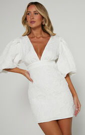 Miley Mini Dress - V Neck Bodycon Dress in White | Showpo USA