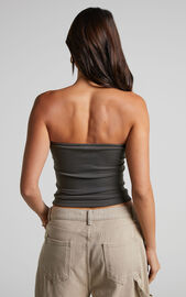 Jelena Top - Jersey Strapless Twist Front Top in Dark Olive | Showpo USA