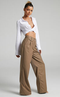Milica Trousers - Belted High Waisted Trousers in Beige